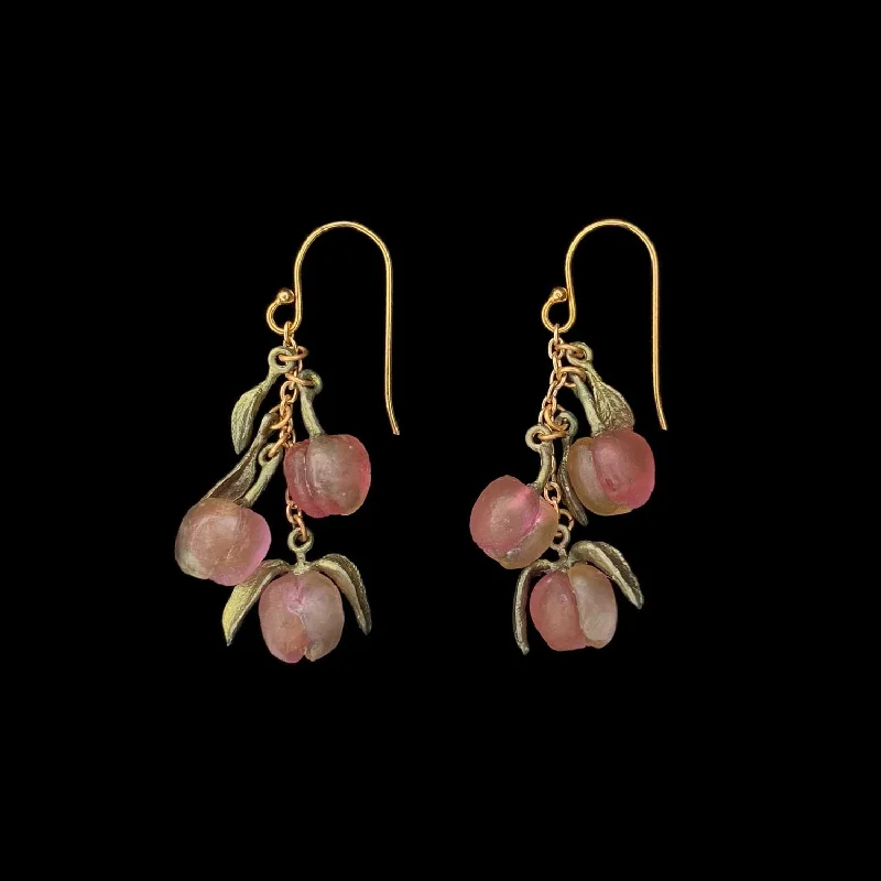 Ladies earrings with jet spinel -Peach Tree Earrings - 3 Drop Wire