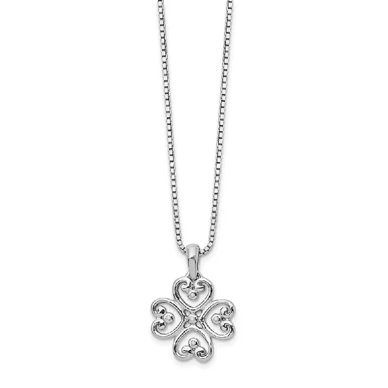 ladies-artisan-diamond-necklaces-4 Heart Diamond Clover Necklace in Rhodium Plated Silver, 18-20 Inch