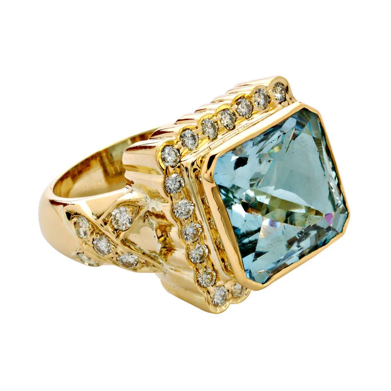 Ladies rings for bridal chic -Ring-Aquamarine and Diamond