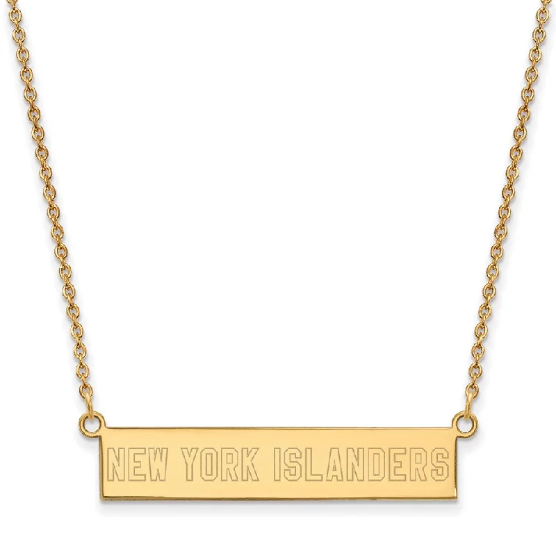 ladies-birthstone-cable-necklaces-SS 14k Yellow Gold Plated NHL New York Islanders SM Bar Necklace, 18in