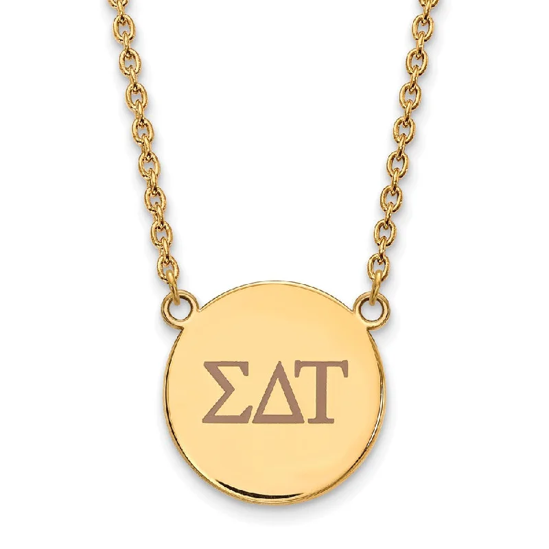 ladies-crystal-chain-necklaces-14K Plated Silver Sigma Delta Tau Lg Tan Enamel Greek Letters Necklace