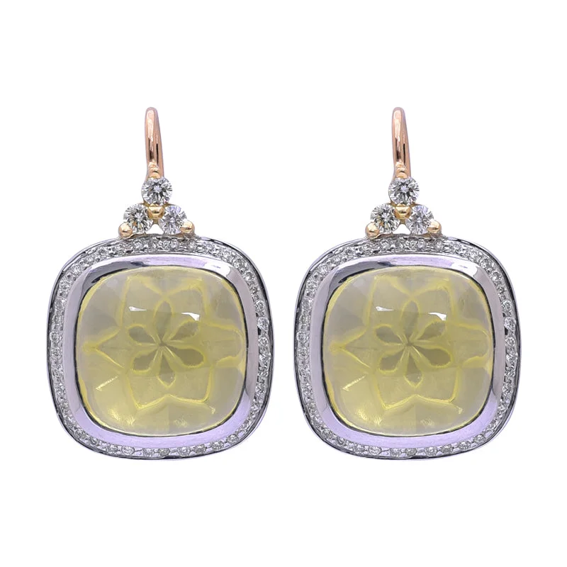 Ladies earrings for frosty vibes -Earrings- Lemon Quartz and Diamond