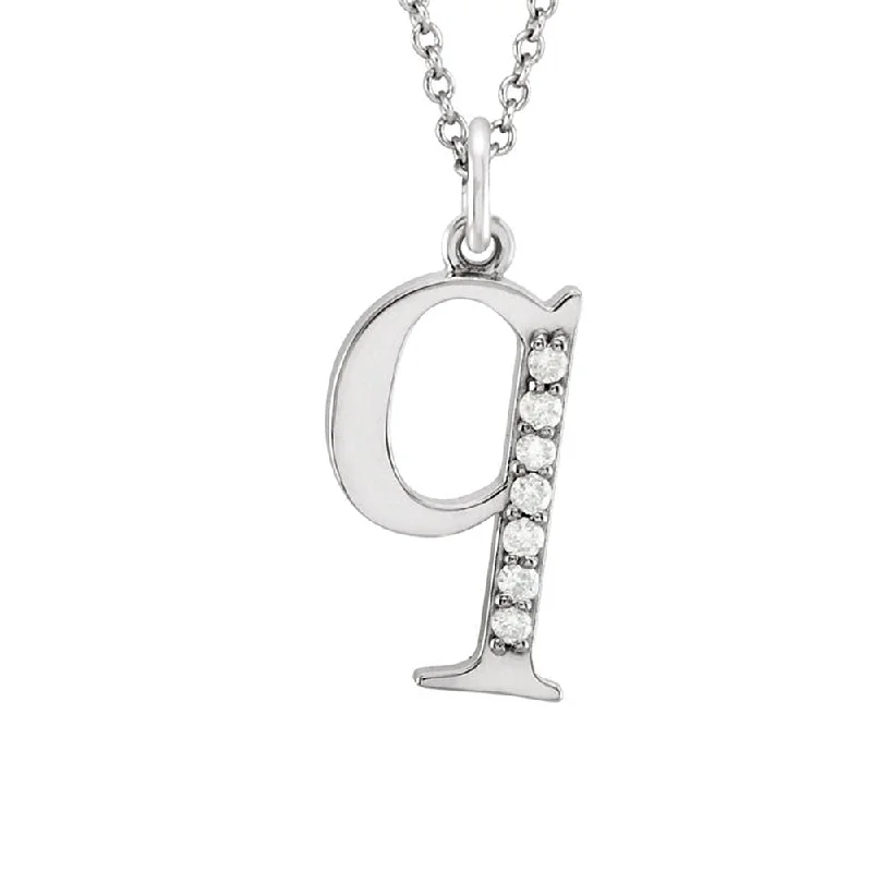 ladies-party-cable-necklaces-The Abbey 14k White Gold Diamond Lower Case Initial 'q' Necklace 16 In