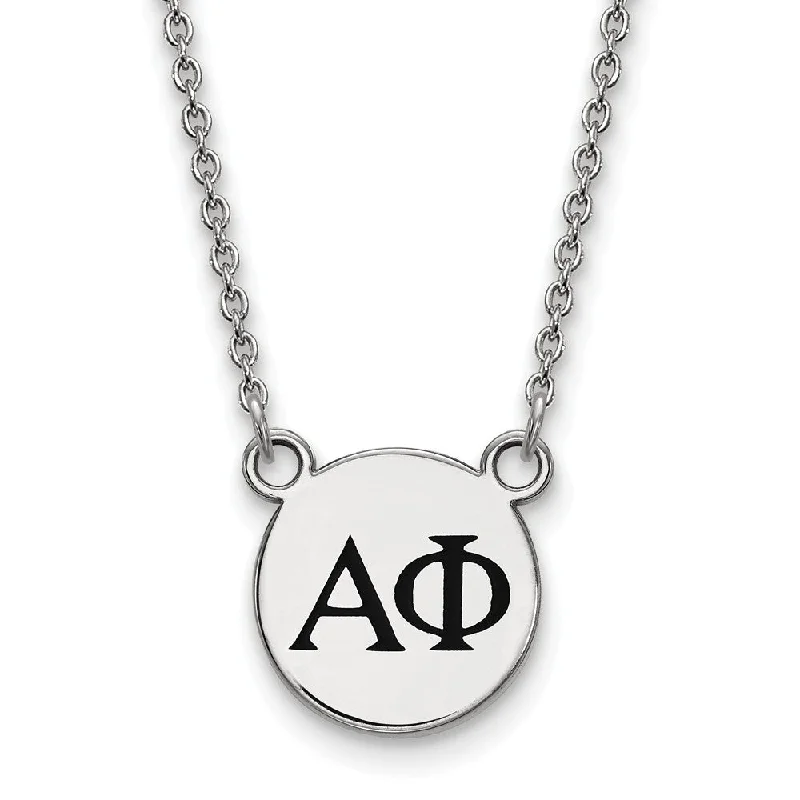 ladies-gift-box-necklaces-Sterling Silver Alpha Phi Small Black Enamel Greek Letters Necklace