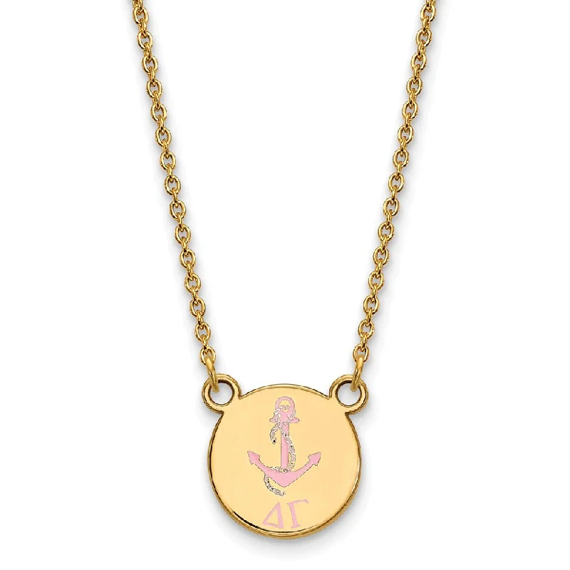 ladies-silver-rose-gold-necklaces-14K Plated Silver Delta Gamma Small Pink Enamel Logo Necklace