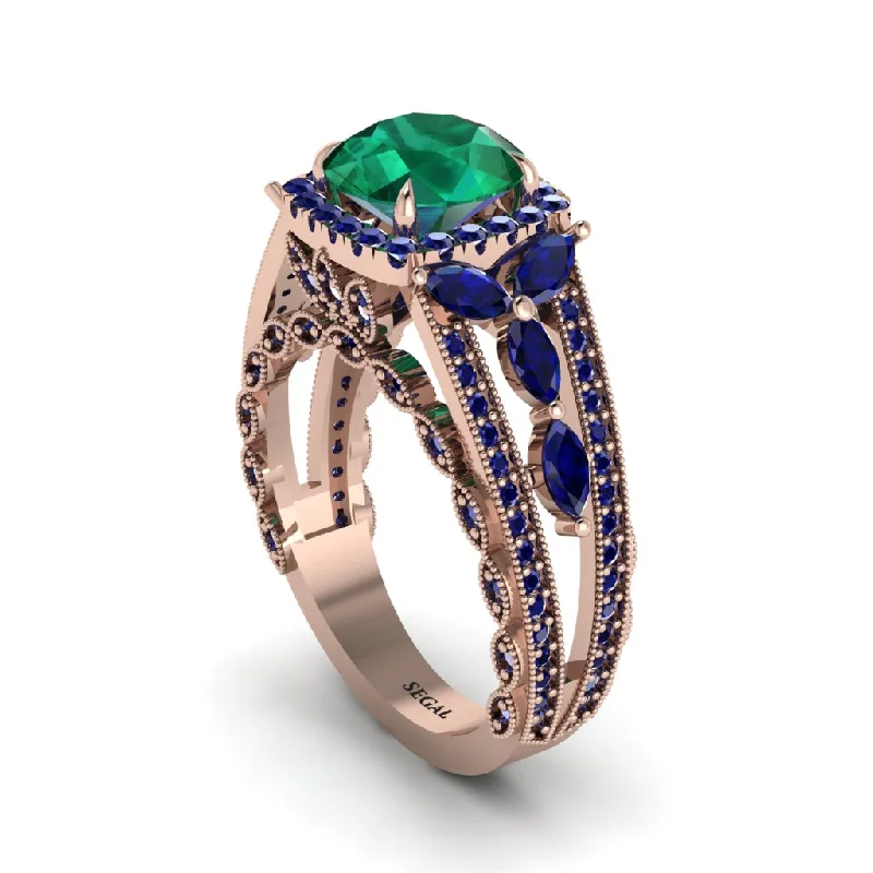 Ladies engagement rings for fresh unions -Emerald Eternal Embrace Double Shank Filigree Engagement Ring - Celine No. 65