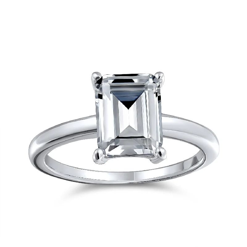 Ladies engagement rings rustic vows -Classic 2.5CT Emerald Cut CZ Solitaire Engagement Ring, Sterling Silver Thin Band