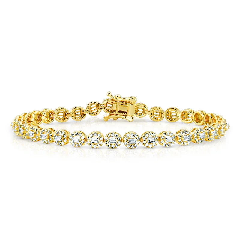 ladies-party-wrap-bracelets-OVAL BAGETTE CZ TENNIS BRACELET, GOLD