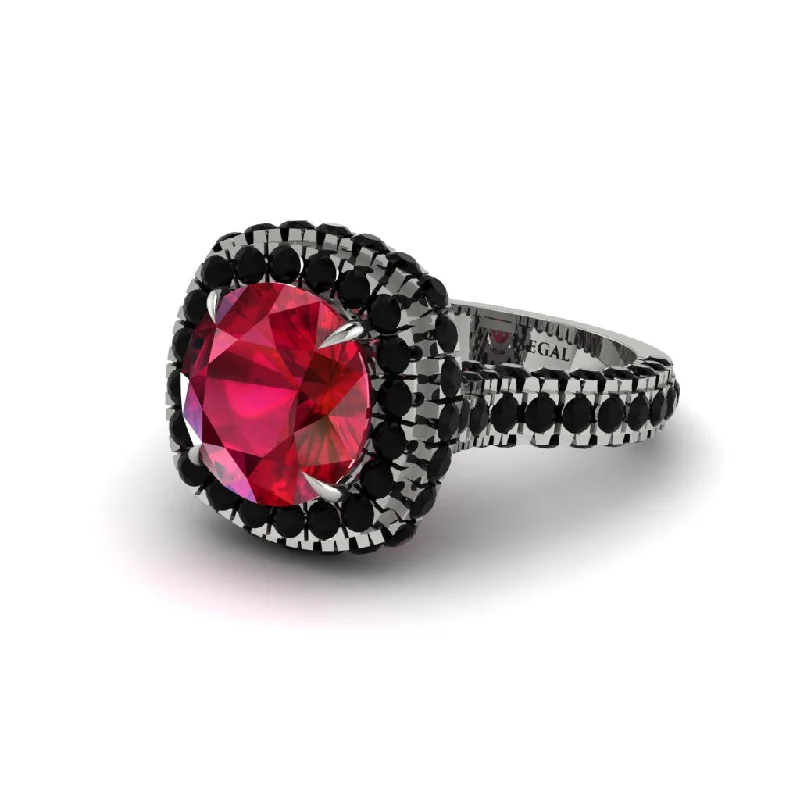 Ladies engagement rings for stylish proposals -Ruby Pave Double Halo Engagement Ring - Eve No. 42