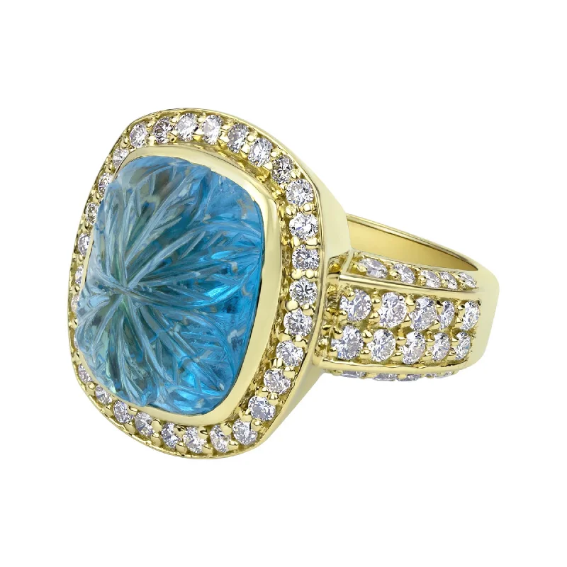 Ladies rings modern elegance -Ring - Blue Topaz And Diamond (2331B)