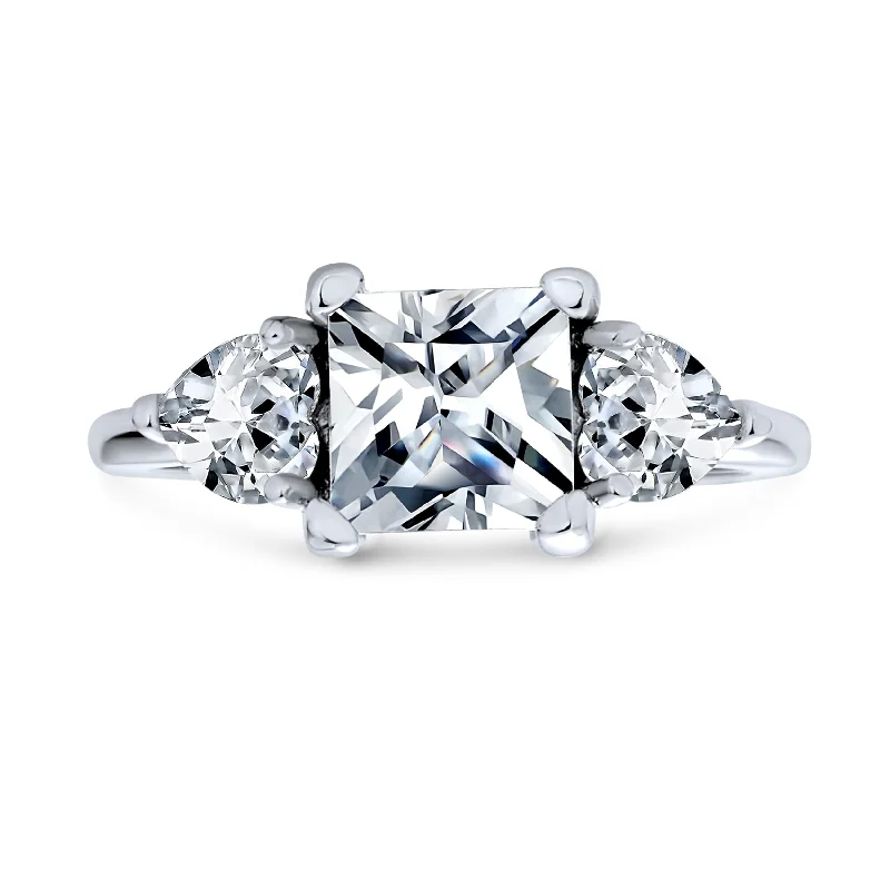 Ladies engagement rings expert brilliance -Timeless 3CT Princess Cut Engagement Ring with Heart CZ in Sterling Silver