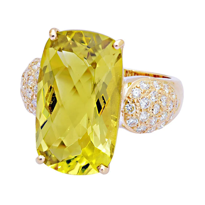 Ladies rings with porcelain inlays -Ring-Lemon Quartz and Diamond