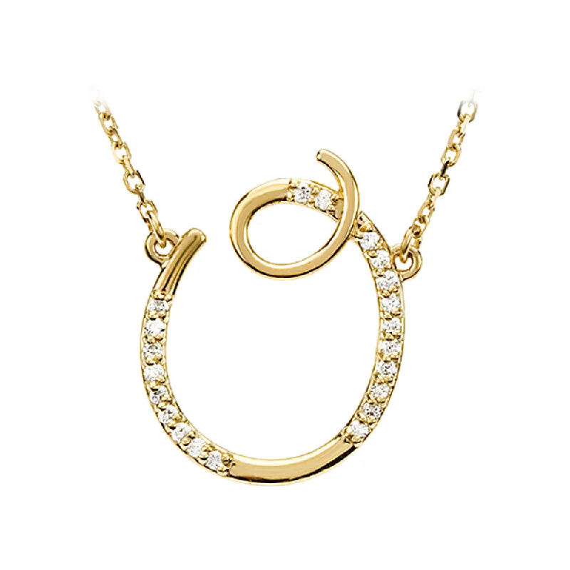 ladies-delicate-gold-necklaces-1/10 Ctw Diamond 14k Yellow Gold Medium Script Initial O Necklace 17in