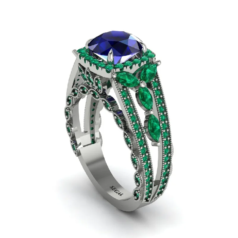 Ladies engagement rings for wild proposals -Sapphire Eternal Embrace Double Shank Filigree Engagement Ring - Celine No. 30