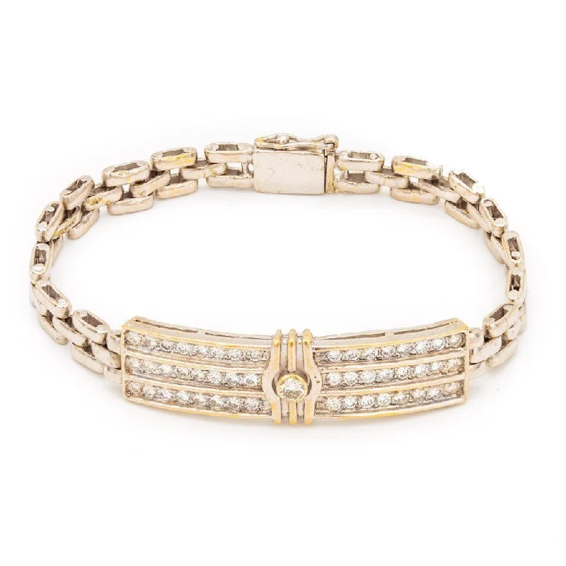 ladies-everyday-silver-bracelets-1.43CT Diamond Box Chain Bracelet Set In 18K Yellow Gold W/Rectangle Frame for Men