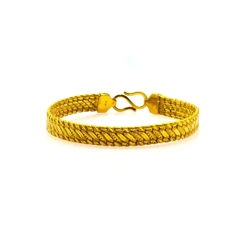 ladies-silver-moon-bracelets-22K Yellow Gold Men's Bracelet W/ Slanted Stacked Link & Etched Details