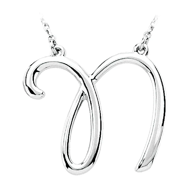 ladies-flower-cable-necklaces-14k White Gold, Olivia Collection, Medium Script Initial N Necklace