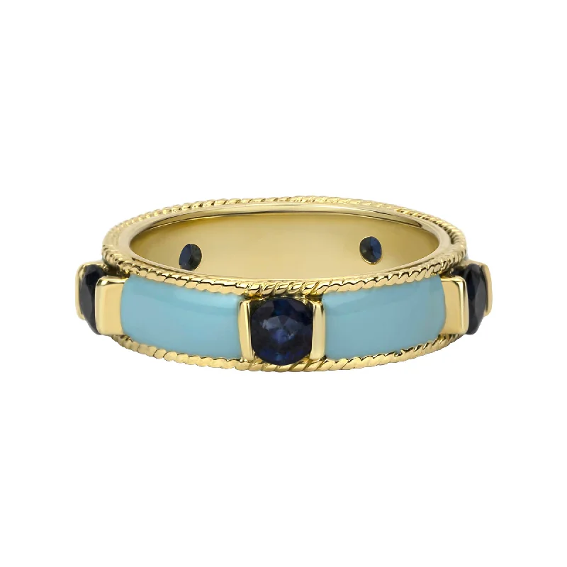 Ladies rings with growl designs -Ring - Blue Sapphire And Enamel