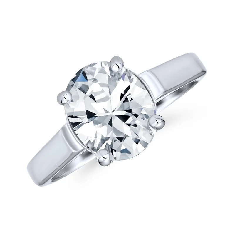 Ladies engagement rings with sly accents -Simple 3CT Classic CZ Oval Solitaire Engagement Ring in Sterling Silver