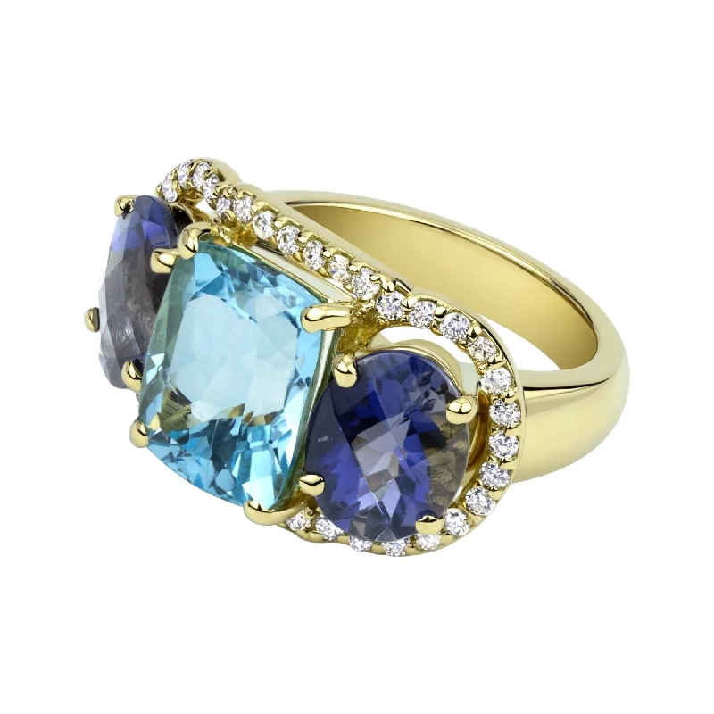 Ladies rings trendy charm -Ring - Blue Topaz, Iolite And Diamond (2331A)