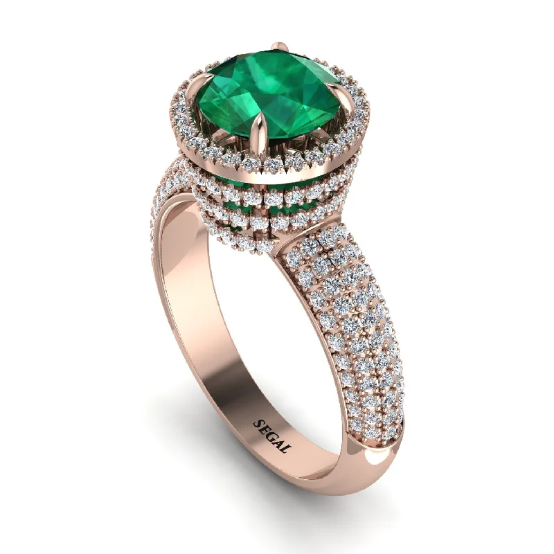 Ladies engagement rings with sunset diamonds -Emerald Cluster Halo Engagement Ring - Katie No. 5