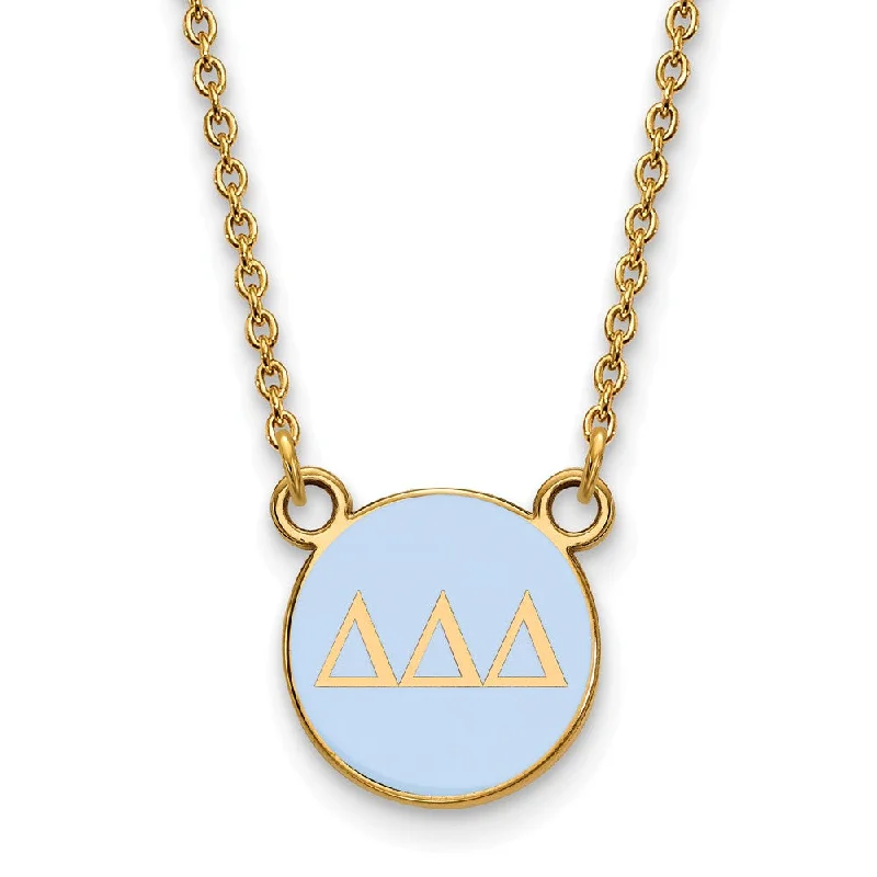 ladies-gift-box-necklaces-14K Plated Silver Delta Delta Delta Small Lt Blue Enamel Disc Necklace