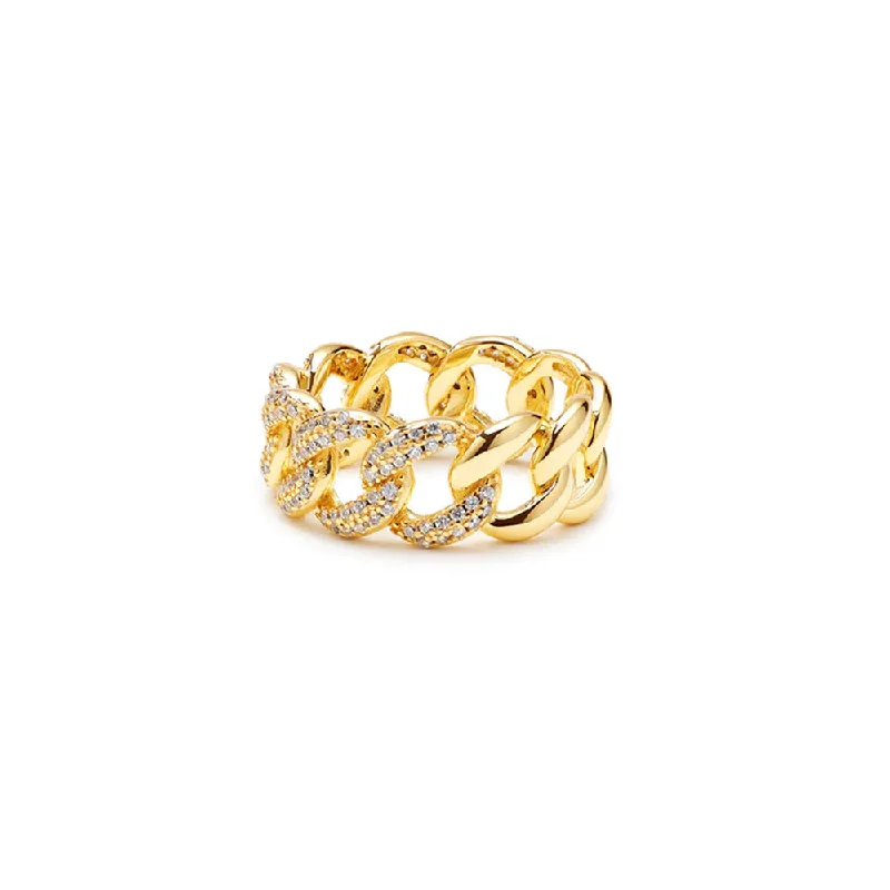 Ladies rings with sky topaz -THE HALF STONE CUBAN LINK RING