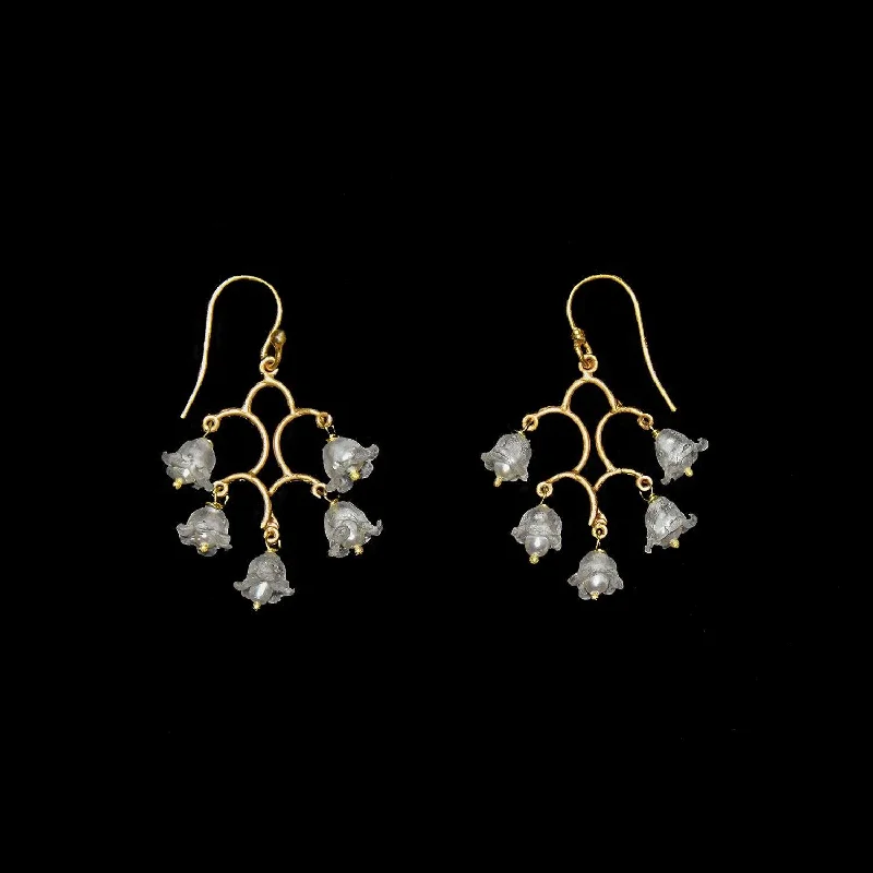 Ladies earrings with zirconia accents -Fine Lily of the Valley Earrings - Chandelier Wire