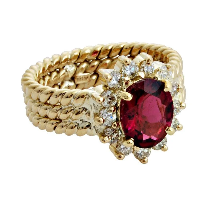 Ladies rings with swim designs -Repair - Ring-Rubellite and Diamond  (1469H)