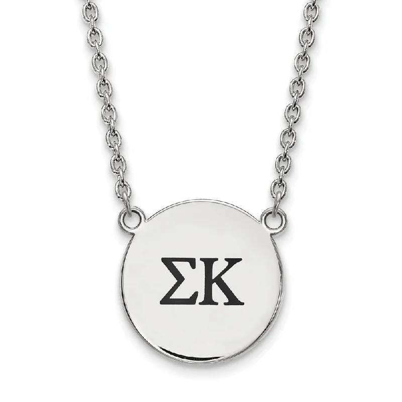 ladies-elegant-silver-necklaces-Sterling Silver Sigma Kappa Large Enamel Greek Letters Necklace