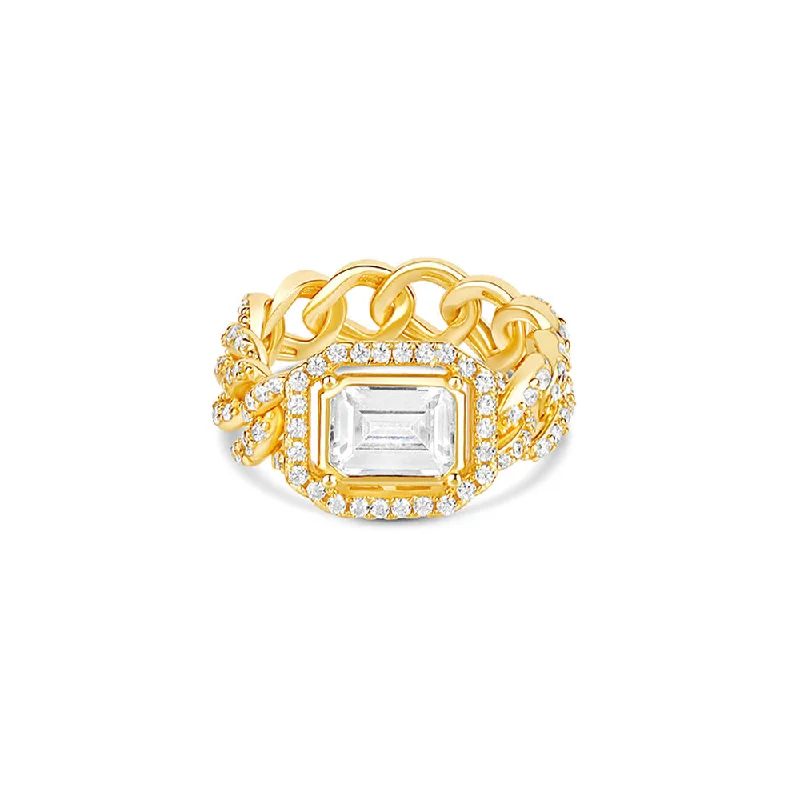 Ladies rings for trade vibes -THE HALO COLORED STONE CUBAN LINK CHAIN RING (CHAPTER II BY GREG YÜNA X THE M JEWELERS)