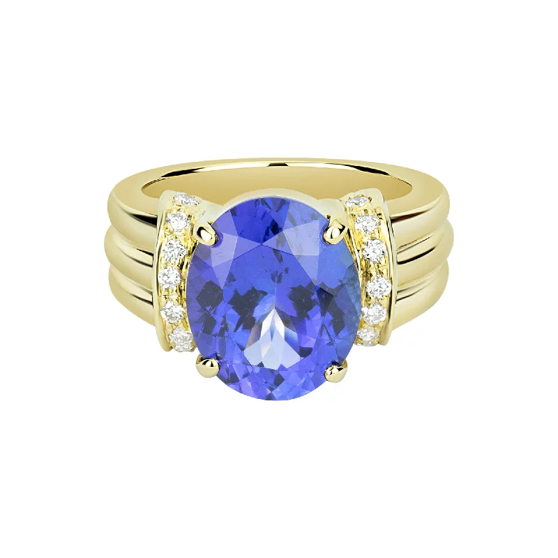 Ladies rings with trail designs -Repair - Ring - Tanzanite and Diamond in 18K Gold (2294B)