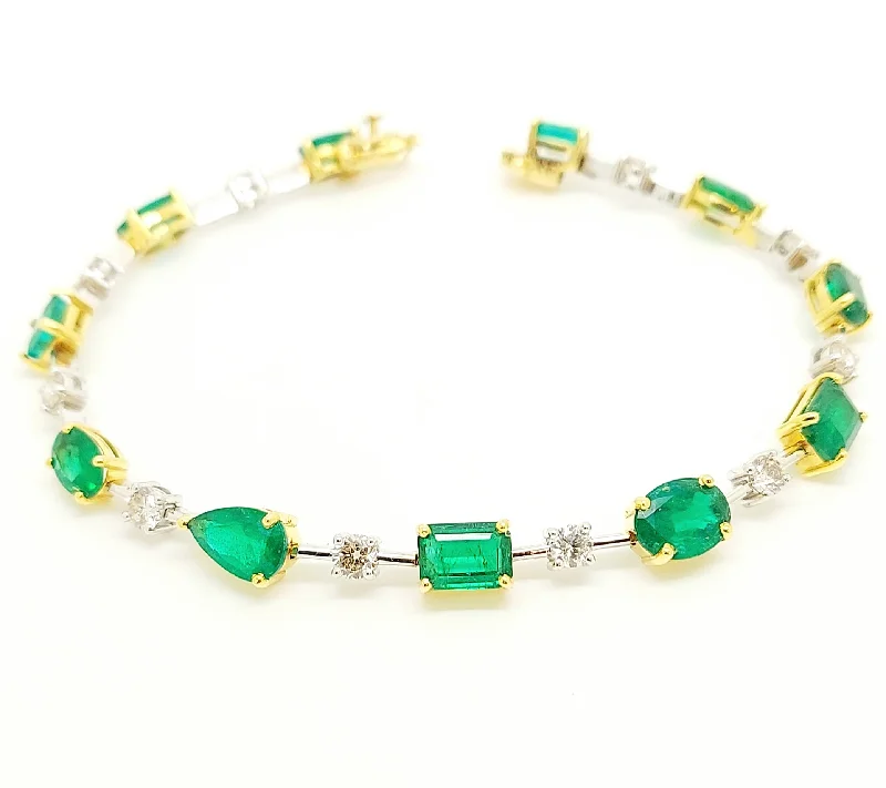 ladies-modern-pearl-bracelets-Petite Stationed Emerald And Diamond Bracelet In 14k White & Yellow Gold