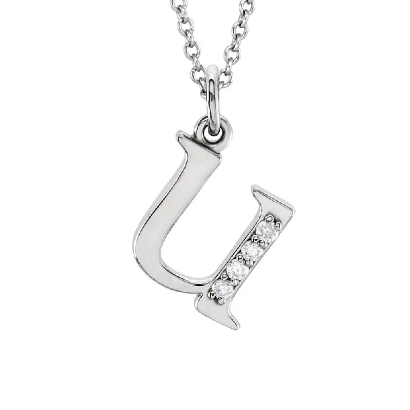 ladies-custom-silver-necklaces-The Abbey 14k White Gold Diamond Lower Case Initial 'u' Necklace 16 In