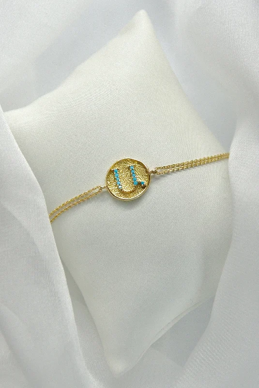 ladies-birthstone-bar-bracelets-Round Armenian Initial Bracelet