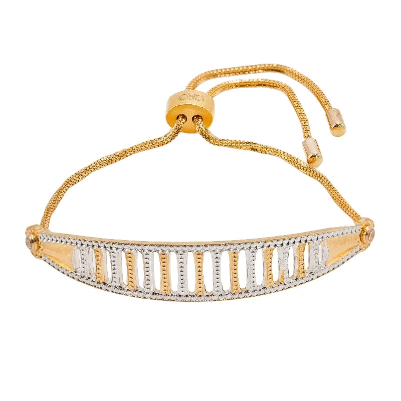 ladies-crystal-braided-bracelets-22K Multi Tone Gold Bracelet W/ Open Column Design & Drawstring Closure