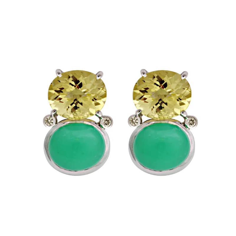 Ladies earrings with trove drops -Earrings- Lemon Quartz, Chrysoprase and Diamond