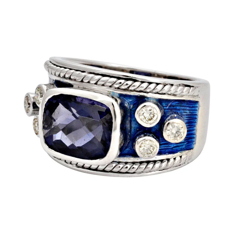 Ladies rings for makers -Ring-Iolite and Diamond (Enamel)