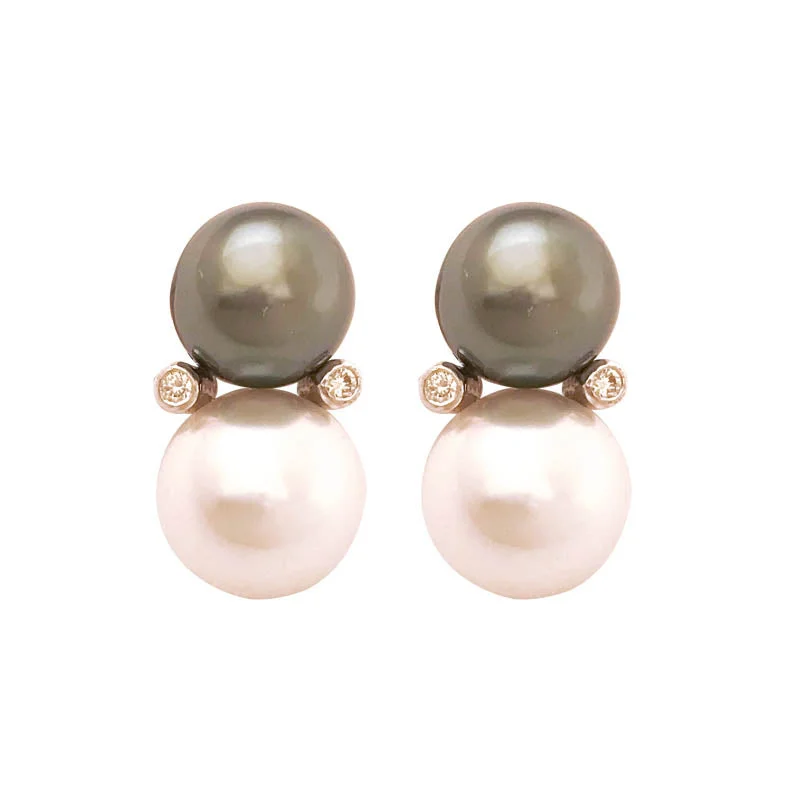 Ladies earrings for holiday shine -EARRINGS- S.S. PEARL AND DIAMOND IN SILVER