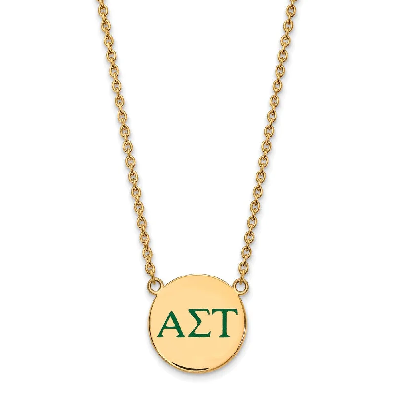 ladies-pearl-chain-necklaces-14K Plated Silver Alpha Sigma Tau Large Green Enamel Greek Necklace