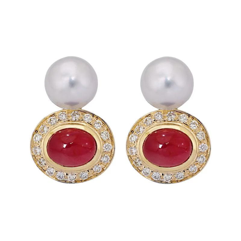 Ladies earrings stylish elegance -Earrings- Ruby, South Sea Pearl and Diamond  (18DM)