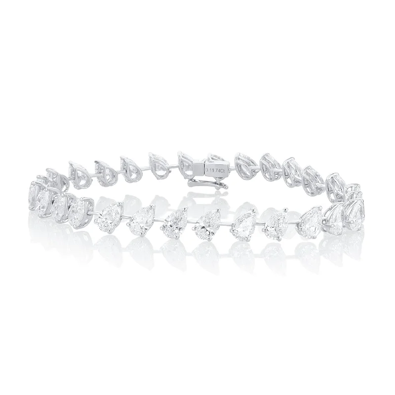 ladies-moon-silver-bracelets-11.20 Carat Slanted Pear Diamond Bracelet set in 18K White Gold