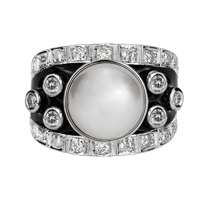 Ladies rings for young dreamers -Ring - South Sea Pearl And Diamond (enamel)