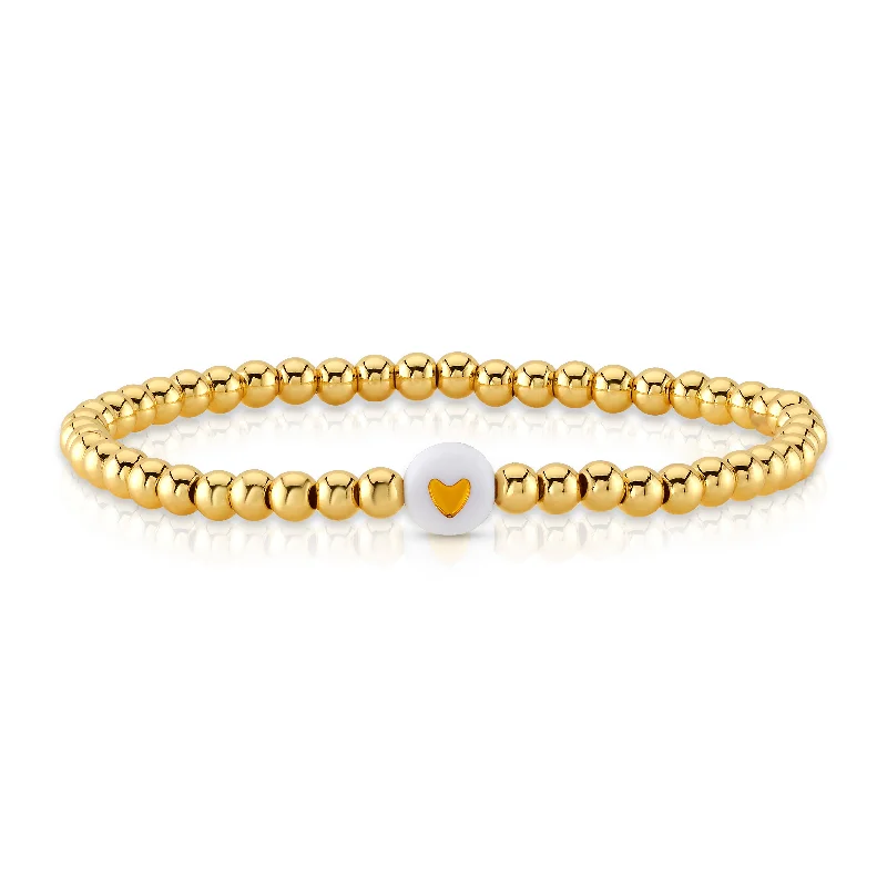 ladies-modern-diamond-bracelets-SINGLE HEART BALL STRETCH BRACELET, GOLD