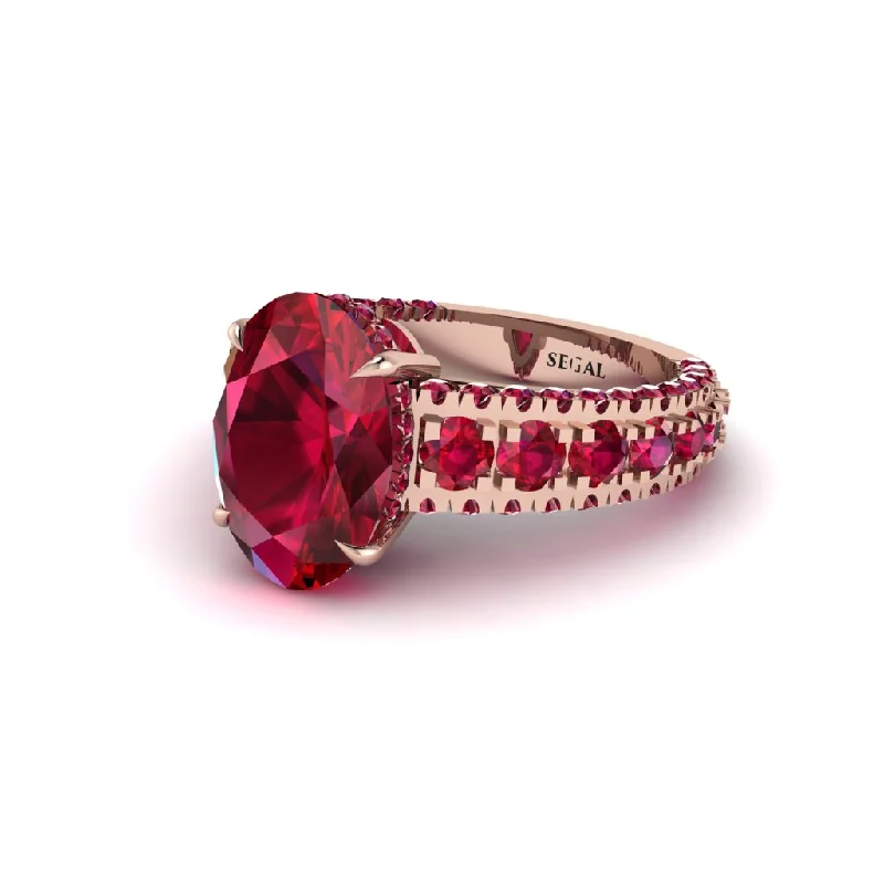 Ladies engagement rings with hop accents -4ct Oval Cut Ruby Pave Engagement Ring - Selah No. 56