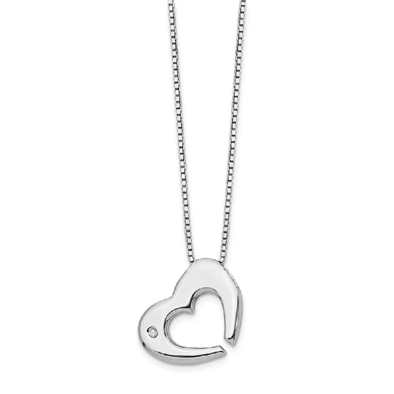 ladies-wedding-crystal-necklaces-Cutout Diamond Heart Necklace in Rhodium Plated Silver, 18-20 Inch