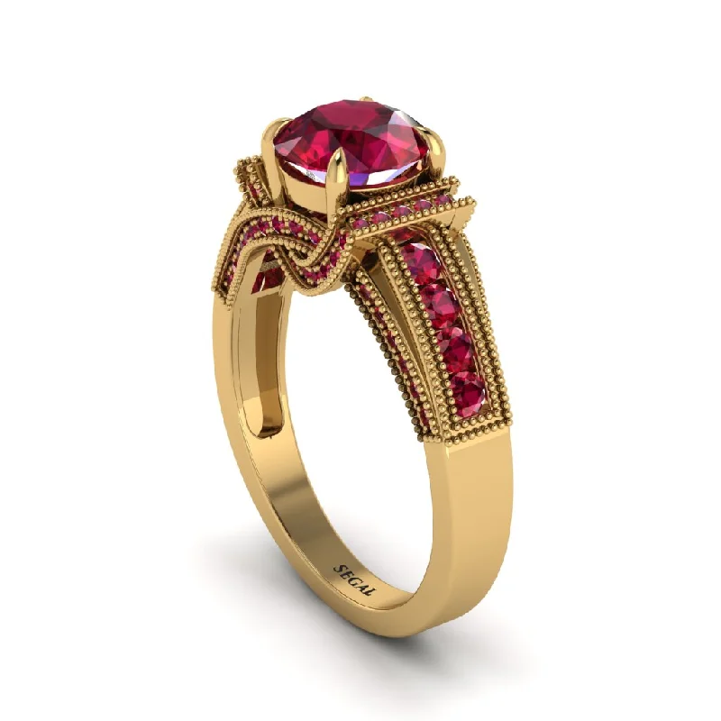 Ladies engagement rings sleek brilliance -Ruby Eternal Embrace Milgrain Engagement Ring - Fernanda No. 55