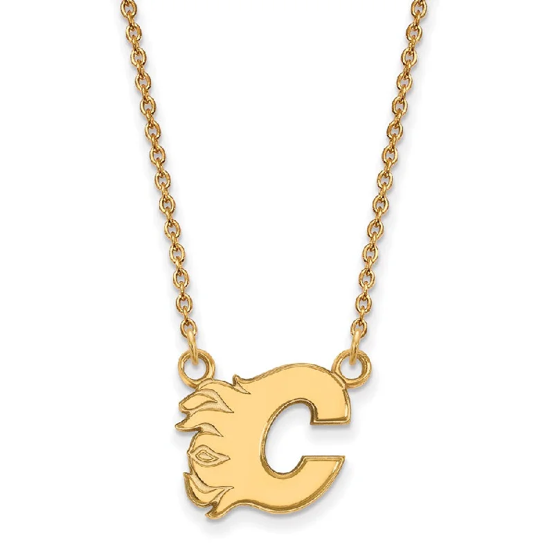 ladies-infinity-rose-gold-necklaces-SS 14k Yellow Gold Plated NHL Calgary Flames Small Necklace, 18 Inch