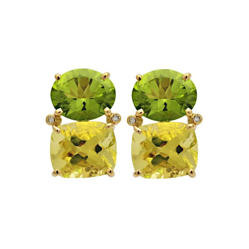 Ladies earrings for fashion pros -Earrings-Peridot, Lemon Quartz and Diamond  (2110C)