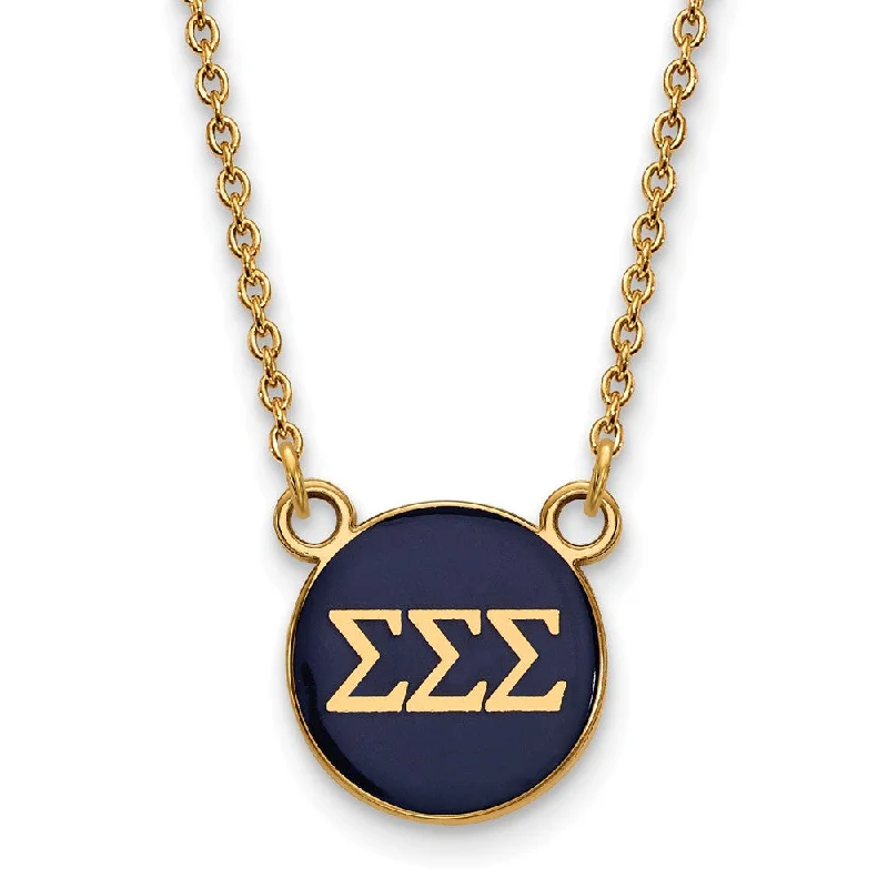 ladies-star-link-necklaces-14K Plated Silver Sigma Sigma Sigma Small Blue Enamel Disc Necklace